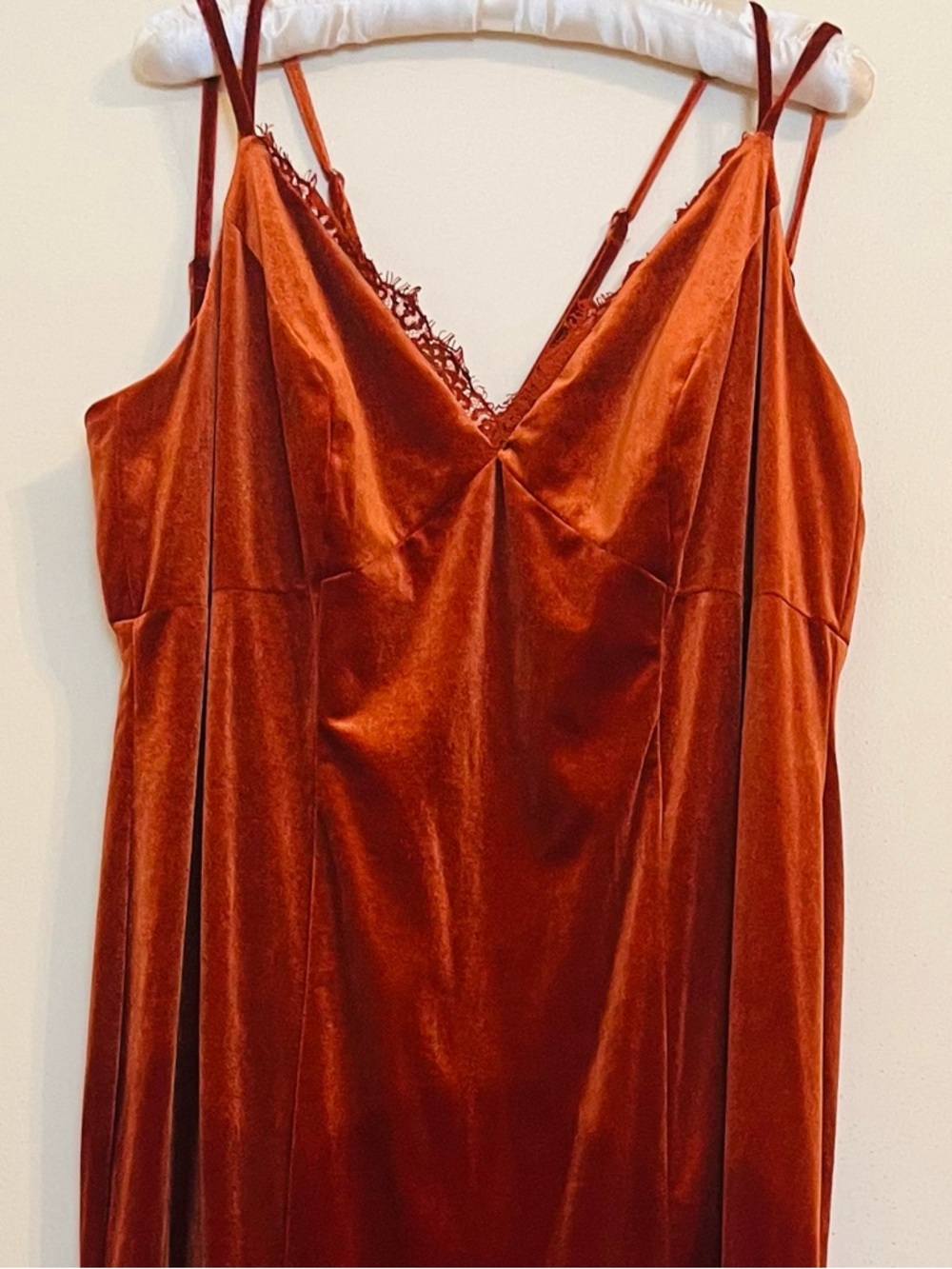 Custom Design Occasion Velvet Midi Slip Dress in Burnt Orange
